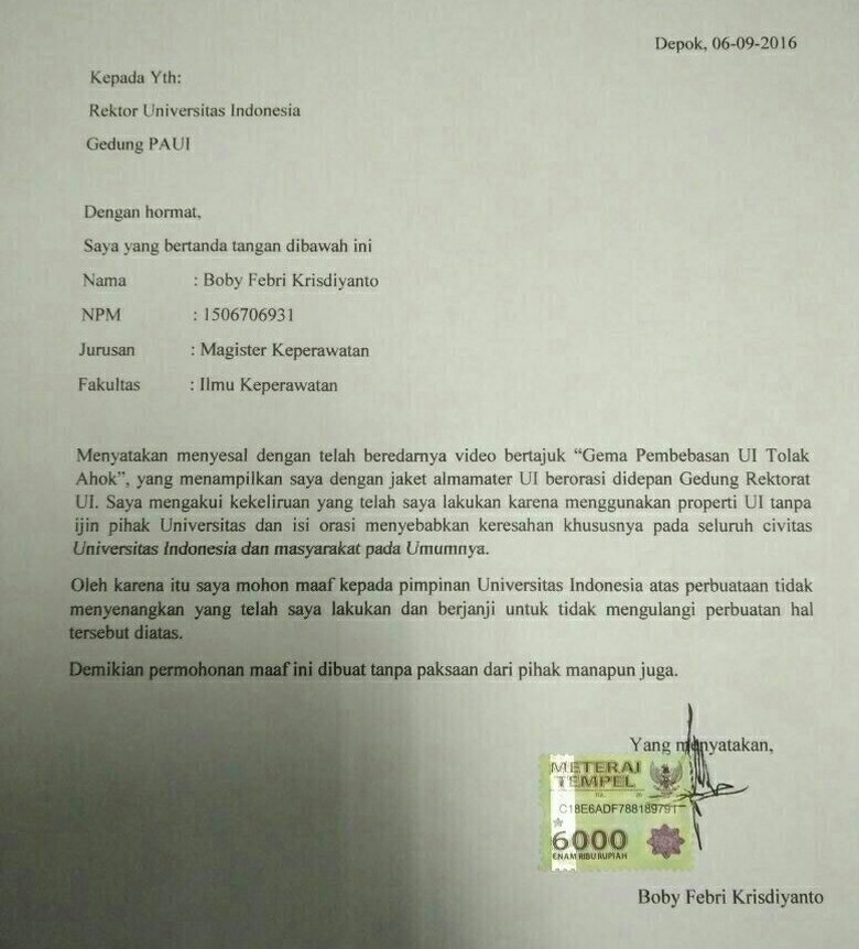 Soal Boby Mahasiswa UI, Ahok: Orang Rasis Jual Nama UI 