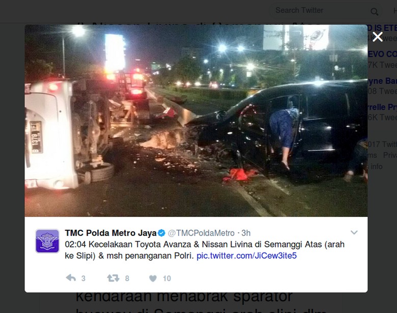 Kecelakaan di Semanggi Arah Slipi, 2 Mobil Rusak Parah Kecelakaan di Semanggi Arah Slipi, 2 Mobil Rusak Parah