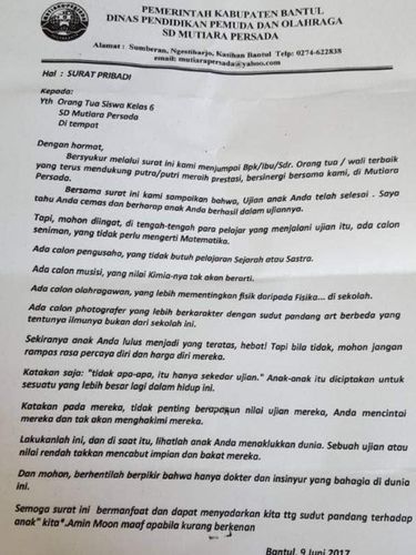 Begini Respons Ortu Siswa Terima Surat 'Menyentuh' dari Kepsek