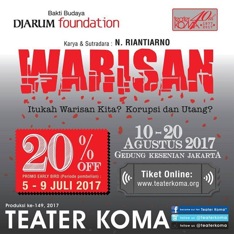 Teater Koma Umumkan Harga Tiket Early Bird Pentas Warisan