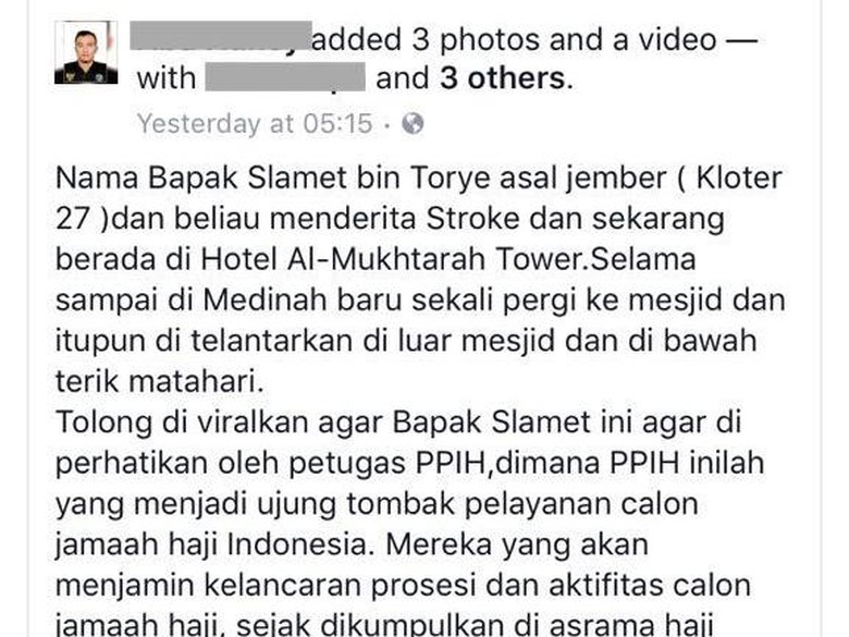 Ramai Unggahan di FB Jemaah Stroke Telantar Kagetkan Petugas Haji Ramai Unggahan di FB Jemaah Stroke Telantar Kagetkan Petugas Haji