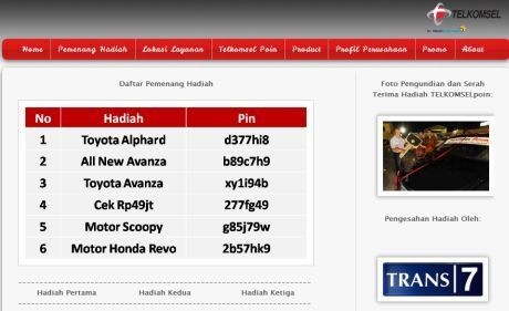 Screenshot Situs palsu Telkomsel Screenshot Situs palsu Telkomsel