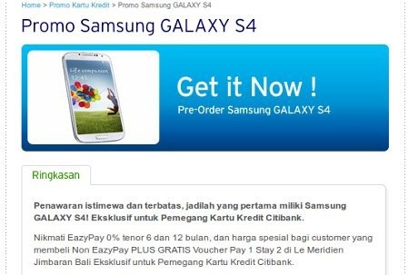 Pemesanan Galaxy S4 di Citibank (ist) Pemesanan Galaxy S4 di Citibank (ist)