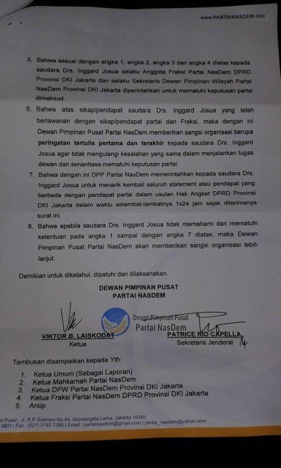 contoh cabut surat laporan Kadernya Ini untuk Mbalelo NasDem Peringatan Surat yang